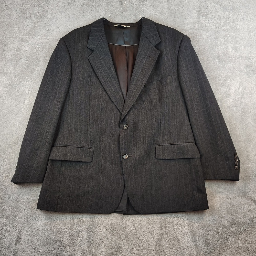Palm Beach Mens 46R Wool Blazer Sport Coat Dark Gray Pinstripe Made in USA